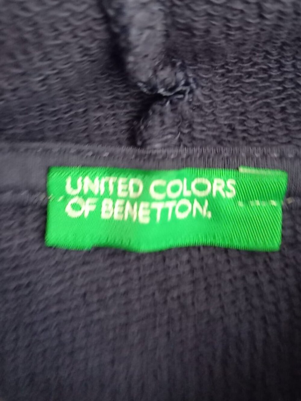 Benetton Navy Blue Hoodie Boys Size XL 11-12 Years Logo Pullover Sweatshirt - Picture 8 of 9
